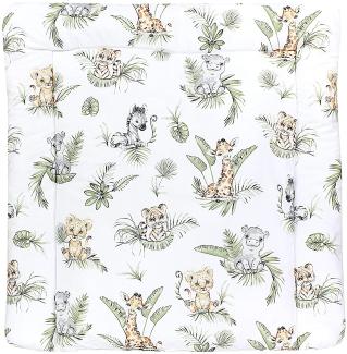 TupTam Baby Wickeltischauflage mit Baumwollbezug Gemustert, Farbe: Safari / Löwe / Braun / Blätter / Grün, Größe: 70 x 70 cm