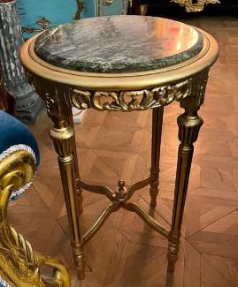 Casa Padrino Barock Beistelltisch Gold / Grün - Handgefertigter Antik Stil Massivholz Tisch mit Marmorplatte - Wohnzimmer Möbel im Barockstil - Antik Stil Möbel - Barock Möbel - Barock Einrichtung