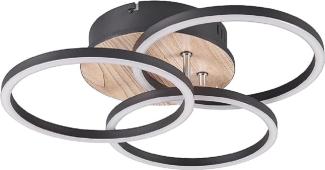 LED Deckenleuchte CIRCLE Holzoptik 3 Ringe verstellbar, Nachtlicht Ø43cm