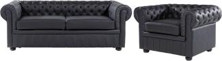 Sofa Set Leder schwarz 4-Sitzer CHESTERFIELD