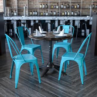 Flash Furniture Stapelbare Stühle für den Innen-und Außenbereich, aus Metall, 4 Stück, Kunststoff Eisen Gummi, Kristall Blaugrün, 4 Pack