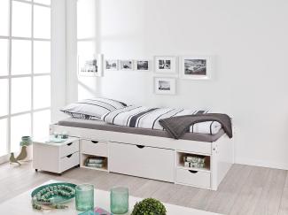 Inter Link Alpine Living Bett Funktionsbett Einzebett Stauraumbett Bett mit Schubladen Echt Holz Bio Weiss lackiert BxHxT: 209 x 48 x 96 cm
