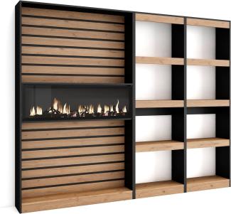 Skraut Home | Bücherregal Bibliothek | Bookshelf, Bookcase | 230x186x25cm | Wohnzimmer, Esszimmer, Büro | Elektrokamin | Moderner Stil | Eiche Schwarz