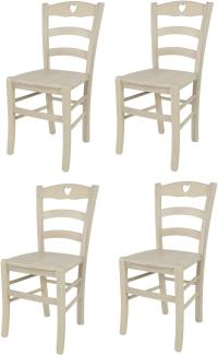 Tommychairs - 4er Set Stühle Cuore für Küche und Esszimmer, Robuste Struktur aus Buchenholz, in Anilinfarbe Weiss lackiert und Sitzfläche (Einbausitz) aus Holz