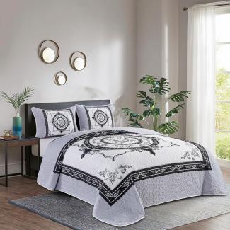 3-Teilig Tagesdecke für Bett 220x240cm Doppelbettüberwurf mit Kissenbezug 50x70cm Weiß