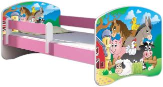 Kinderbett Jugendbett mit einer Schublade und Matratze Rausfallschutz Rosa 70 x 140 80 x 160 80 x 180 ACMA II (34 Farm, 80 x 160 cm)
