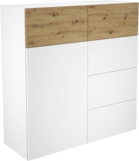 Kommode BELM Sideboard in Brillantweiß / Artisan Eiche Nb. ca. 110 x 115 x 42 cm