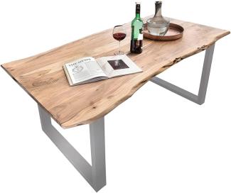 SAM Baumkantentisch 120x80 cm Quarto, Esszimmertisch aus Akazie, Holz-Tisch mit Silber lackierten Beinen