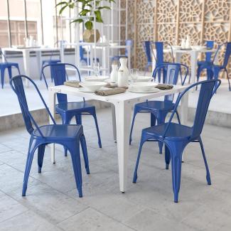 Flash Furniture Stapelbare Stühle für den Innen-und Außenbereich, aus Metall, 4 Stück, Legierter Stahl Kunststoff, Blau, 4 Pack