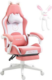 Dowinx Gaming Stuhl - Süße Katze Edition - Ergonomischer Computerstuhl mit Hoher Rückenlehne und Lendenwirbelstütze, PU-Leder, Fußstütze,Rosa