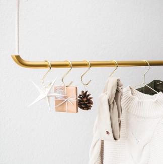 Design-Kleiderstange zur Deckenmontage mit Baumwollseil, gold, 70 cm