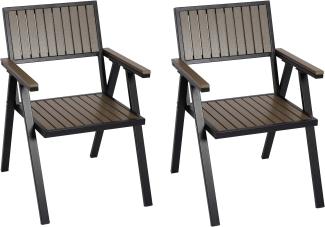 2er-Set Gartenstuhl HWC-J95, Balkonstuhl Stuhl, Outdoor-Beschichtung, Aluminium Holzoptik ~ Gestell schwarz, grau