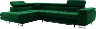 MEBLINI Schlafcouch mit Bettkasten - CARL - 272x202x63cm Links - Grün Samt - Ecksofa mit Schlaffunktion - Sofa mit Relaxfunktion und Kopfstützen - Couch L-Form - Eckcouch - Wohnlandschaft