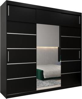 Kryspol Schwebetürenschrank Verona 2-250cm mit Spiegel Kleiderschrank mit Kleiderstange und Einlegeboden Schlafzimmer- Wohnzimmerschrank Schiebetüren Modern Design (Schwarz mit Erweiterung)