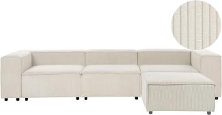3-Sitzer Sofa Cord cremeweiß mit Ottomane APRICA