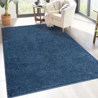 carpet city Shaggy Hochflor Teppich - 200x200 cm Quadratisch - Blau - Langflor Wohnzimmerteppich - Einfarbig Uni Modern - Flauschig-Weiche Teppiche Schlafzimmer Deko