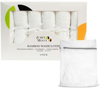 JM Bambus Baby Waschlappen, 6 Stück - Waschlappen Kinder Set, 25x25cm - Weiche Baby Gesichtstücher Für Sensible Haut - Baby Waschlappen mit ein Wäschesack (Weiß)