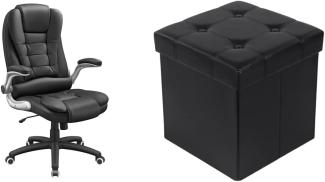 SONGMICS Racing Stuhl Bürostuhl Gaming Stuhl Chefsessel Drehstuhl PU, schwarz, OBG51B & Sitzbank mit Stauraum belastbar bis 300 kg, Kunstleder, schwarz, 38 x 38 x 38 cm, LSF30B