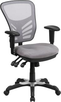 Flash Furniture Bürostuhl mit mittelhoher Rückenlehne – Ergonomischer Schreibtischstuhl mit verstellbaren Armlehnen und Netzstoff – Perfekt für Home Office oder Büro – Grau