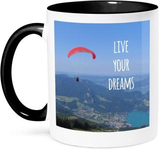 3dRose Live Your Dreams, Words-Motivating Sayings-Flying-Paragliding-Two Ton Becher, Keramik, Schwarz, 10. 16 cm x 7,62 x-Uhr