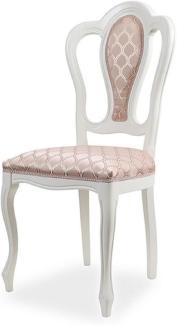 Casa Padrino Luxus Barock Esszimmer Stuhl Rosa / Weiß - Barockstil Massivholz Küchen Stuhl mit elegantem Muster - Prunkvolle Luxus Esszimmer Möbel im Barockstil - Handgefertigte Barock Möbel