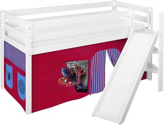 Lilokids 'Jelle' Spielbett 90 x 200 cm, Spiderman, Kiefer massiv, mit schräger Rutsche und Vorhang