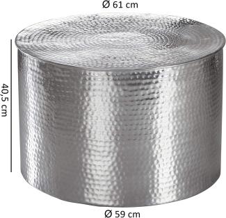 Wohnling Couchtisch RAHIM 61 x 40,5 x 61 cm Aluminium Beistelltisch orientalisch rund, Silber