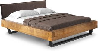 Möbel-Eins CURBY Balkenbett mit Polster-Kopfteil, Kufenfuß, Material Massivholz Vintage 140 x 220 cm Stoff Braun