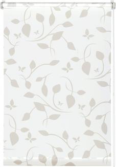 Gardinia EasyFix Rollo mit Blättern weiß beige 75 x 150 cm