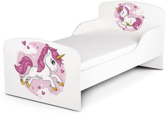 Holz Funktionsbett für Kinder - Lovely Unicorn - Kinderbett mit Matratze und Lattenrost (140/70 cm)