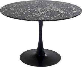 Kare Design Tisch Veneto Marmor, Schwarz, Ø110cm, Naturstein Mineralmarmor, Tischfuß Stahl, Esstisch für 4-6 Personen