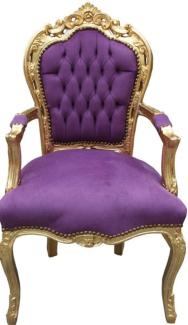 Casa Padrino Barock Esszimmer Stuhl mit Armlehnen Lila / Gold