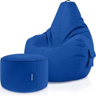 Green Bean© Sitzsack mit Rückenlehne + Hocker "Cozy+Stay" 80x70x90cm - Gaming Chair mit 230L Füllung - Bean Bag Lounge Chair Sitzhocker Blau