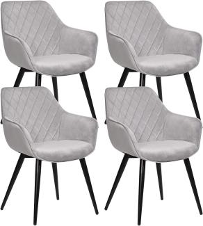 WOLTU Esszimmerstühle BH153gr-4 4er Set Küchenstühle Wohnzimmerstuhl Polsterstuhl Design Stuhl mit Armlehne Grau Gestell aus Stahl Samt