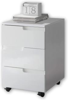 Stella Trading SPICE Rollcontainer Schreibtisch in Hochglanz Weiß - Mobiler Büroschrank mit Schubladen - Modernes Büromöbel Komplettset - 40 x 60 x 45 cm (B/H/T)