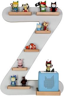 MR TEDDY BEAR Kinderregal Buchstabe Z | Holzregal für Toniebox und Tonies | Tonie-Regal hergestellt in der EU | Wandregal zum Spielen und Sammeln | Für Mädchen und Jungen | im Z Design in Grau