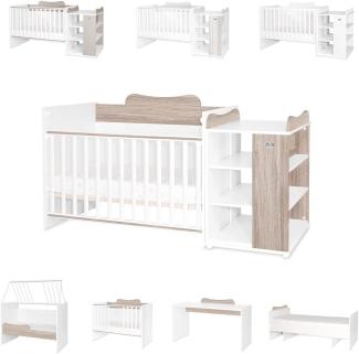 Lorelli Babybett Multi, Jugendbett, Schreibtisch, Wickeltisch, mehrfach umbaubar hellbraun