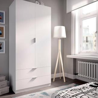 Dmora Pisanino, Schlafzimmer, Kleiderschrank mit 2 Flügeltüren und 2 Schubladen, 81 x 52 x 184 cm, Weiß