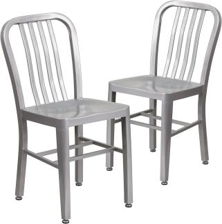 Flash Furniture Metallstuhl mit Rückenlehne – Esszimmerstühle für den Innen- und Außenbereich – Küchenstühle ideal für die gewerbliche Nutzung – 2er Set – Silber, 50. 8 x 39. 37 x 84. 46 cm