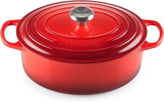 Le Creuset Signature Gusseisen-Bräter mit Deckel, Ø 35 cm, Oval, Für alle Herdarten und Induktion geeignet, Volumen: 8,9 l, 7,375 kg, Kirschrot, 21178350602430