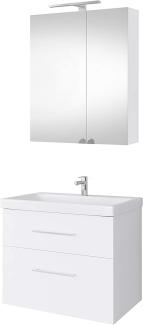 Planetmöbel Waschtischunterschrank 64cm mit Spiegelschrank Badmöbel Set für Badezimmer Gäste WC Weiß