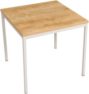 Furni24 Rechteckiger Universaltisch mit laminierter Platte Eiche 80x80x75 cm, Metallgestell und niveauausgleichs Füßen, ideal im Homeoffice als Schreibtisch, Konferenztisch, Computertisch, Esstisch