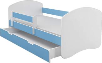 Kinderbett Jugendbett mit einer Schublade und Matratze Weiß ACMA II (160x80 cm + Schublade, Blau)