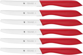 WMF Classic Line Frühstücksmesser Set 6-teilig, 23 cm, Brötchenmesser Wellenschliff, Brotzeitmesser, Spezialklingenstahl, Kunststoffgriff, rot