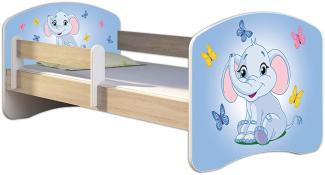 Kinderbett Jugendbett mit einer Schublade und Matratze Sonoma mit Rausfallschutz Lattenrost ACMA II 140x70 160x80 180x80 (26 Elefant, 180x80)