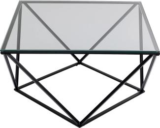 Kare Design Couchtisch Cristallo Schwarz, quadratisch, 80x80cm, Beistelltisch, Glasplatte, Ablage, hochwertig