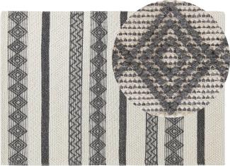 Teppich Wolle beige grau 140 x 200 cm geometrisches Muster Kurzflor DAVUTLAR