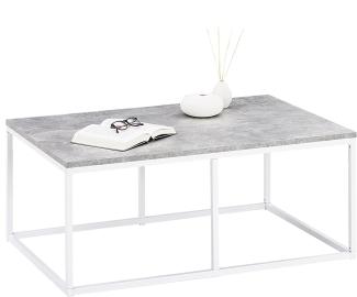 CARO-Möbel Couchtisch Mauro Wohnzimmertisch mit elegantem Metallgestell, Beistelltisch in Betonoptik/weiß, 102 x 67 cm