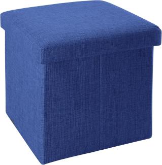 INTIRILIFE Faltbarer Sitzhocker 30x30x30 cm in Meer BLAU - Sitzwürfel mit Stauraum und Deckel aus Stoff in Leinen Optik - Sitzcube Fußablage Aufbewahrungsbox Truhe Sitzbank