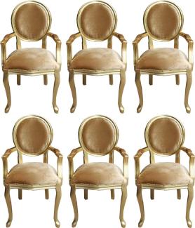 Casa Padrino Luxus Barock Esszimmer Set Medaillon Gold / Gold 58 x 54 x H. 103 cm - 6 handgefertigte Esszimmerstühle mit Armlehnen - Barockmöbel